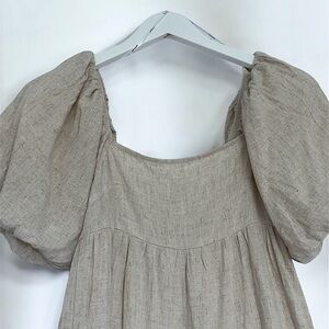 Square neck dress, Elegant puff sleeve, maxi , beige dress